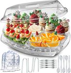 Premium Chilled Serving Tray for Parties - 15" Ice Chilled Party Platter w/Lid & Dip Holder - Functional Cold Dish w/ 4 Compartments - Perfect for Fruits, Veggies, Shrimp Cocktail - Keeps Food Cool