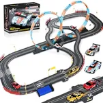 Slot Car Race Track Sets with 4 Slot Cars, 2 in 1 Electric Race Cars Track ,Battery or Electric Car Tracks,Dual Racing Game Lap Counter Circular Overpass Track, Gift Toy for Boys Kids Ages 6 7 8-12