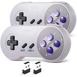 2 Pack 2.4 GHz Wireless USB Controller Compatible with Super NES Games, SAFFUN SNES Retro USB PC Super Classic Controller for Windows PC MAC Linux Genesis Raspberry Pi Retropie (Purple/Gray)