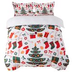 qjmiaofang Christmas Duvet Cover King Christmas Comforter Cover Christmas Tree Sock Printed Winter Theme Bedding Set Candy Cane Gloves and Gift Design Xmas Bed Set Christmas Holiday Decorative Bedding