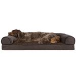 Furhaven Large Memory Foam Dog Bed Sherpa & Chenille Sofa-Style w/Removable Washable Cover - Coffee, Large