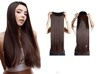 BeatStock, STRAIGHT Hair Extensions in Brown color 5 Clips Head 1 Piece For Women and Girls For Increase Instant Hair Length, 30 inch
