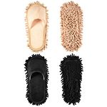 2 Pairs Microfiber Dust Cleaning Slipper Men and Women House Mop Slippers Washable Mopping Slippers Unisex Dusting Slippers for Floor Dust Dirt Cleaning Tool Supplies (Black, Beige, Large)