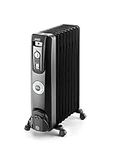 DeLonghi Oil-Filled Radiator Space Heater, Quiet 1500W, Adjustable Thermostat, 3 Heat Settings, Energy Saving, Safety Features, Black, Comfort Temp EW7707CBCA