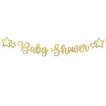 Baby Shower Letter Banner Paper Star Bunting with Golden Ribbon DIY Garlands Baptism Boys Girls Unisex First Birthday Party Christening Living Room Home Decoration (Gold Glitter)