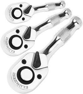 ELUMPLUS 1/4", 3/8", 1/2" Drive Stubby Ratchet Wrench, Small Socket Wrench, 72-Tooth, Quick Release for Sockets, Reversible Ratcheting Wrench for tight spaces