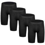 Nuofengkudu Men's Long Leg Underwear Comfortable Breathable Sports Longer Boxer Shorts Large Size Briefs Multipack 4 Pack (Black,3XL)