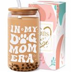 Dog Mom Glass Cup Gifts for Dog Mom Dog Lover- 16 oz My Dog Mom Era Drinking Cup with Lid and Straw - Unique Birthday Presents Perfect Mother Day Christmas Gift for Dog Owner Pet Lovers