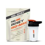 FUELONE Whey Iso-Max (Chocolate, 1kg / 2.2lbs) with Protein Shaker (Black, 500ml) | Whey Protein Isolate, 28g Protein