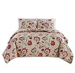 3-Piece Fine Printed (90" X 90") Quilt Set, Bedspread Coverlet Queen Size Bed Cover (Red, Blue, Multi-Color, Floral)