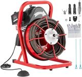 VEVOR Drain Cleaner Machine 75FT x 1/2 Inch, Sewer Snake Auger Manual Feed, 370W Electric Drain Cleaning Machine with 4 Cutters & Air-activated Foot Switch for 2" to 4" Pipes