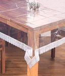 Kuber Industries Table Cloth for Dining|90x60 Inch |Transparent Dining Table cover 6 Seater|Waterproof Table Sheet, White Lace (White)