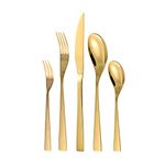 Otto Koning - Berlin - 20 Piece Gold Cutlery Set for 4 People, Stainless Steel Flatware, Tableware Silverware Set with Steak Knife and Fork Sets, Elegant Design, Mirror Polished and Dishwasher Safe