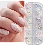 Holographic Iridescent Nail Glitter KALEFUL 12 Color Aurora Foil Nail Art Sequins Flakes Paillettes Designs Manicure Nail Decorations