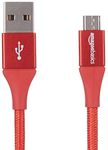 Amazon Basics Double Braided Nylon USB 2.0 A to Micro B Charger Cable | 10 Feet, Red