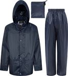 Kids Waterproof Jacket & Trousers Suit Set in Black, Navy Blue or Royal Blue Childs Childrens Boys Girls (13 Years, Navy Blue)