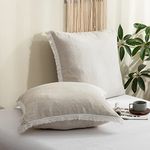 Simple&Opulence 100% Linen Euro Sham Pillow Covers Belgian Flax-Set of 2, Decorative Pillow Cover with Tassels, Boho Shabby Chic Style for Couch/Bed, Natural Linen, 26''x26''