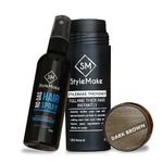 StyleMake Thickener Hair Loss Concealer with Hair Spray - Hair Building Fibers 28gm - Hair Fibers For Thin & Fine Hair - Hair Thickening Fibers for Men & Women- Combo Pack (Dark Brown)