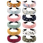 VELSCRUN 12 Pcs Knotted Women's Headbands - Wide Boho Elastic Turban Headbands, Hair Bands for Fashion and Diademas para Mujer de Moda