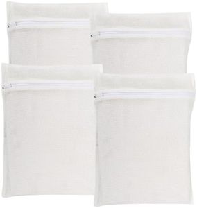 4-Piece White Medium Durable Organic Cotton Mesh Laundry Bags with Sturdy Zippers and Breathable Mesh are Delicate Laundry Bags for Underwear, Clothes, Pants and Socks