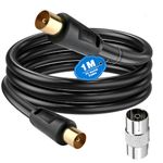 Ancable 1M TV Aerial Coaxial Cable Male to Male, Satellite Cable RF TV Antenna Coax Lead to PAL Male Gold Plated Connectors Black Flylead for Sky/SkyHD, Virgin, BT,TV, VCR or DVD players with Coupler