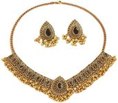 Indian Wedding Bridal Traditional Bohemian Jewellery Set For Women Girls Antique Gold Oxidized Ethnic Party Prom Wear Statement Necklace Earring Tassel Bollywood Choker Punk Black Crystal Fashion Gift for Bride (Black)