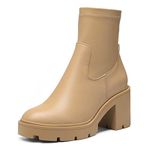 DREAM PAIRS Women's Chelsea Platform Boots Elastic Chunky Heel Lug Sole Ankle Booties Shoes, Nude/Pu, 9