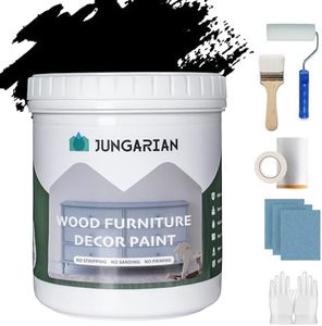 Jungarian Furniture Paint Kit 16oz with Tools - Water-based & Low Odor All-in-One Paint No Sanding - Matte Finish Indoor Outdoor Wood Paint for Cabinets, Doors, Tables and Dressers - Black