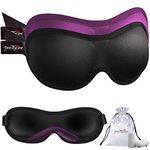 PrettyCare Sleep Mask For Sleeping, 2 Pack Eye Mask Blackout Blindfold With Adjustable Strap, 3D Contoured Sleep Mask with Enhance Nose Wing for Block Out Light for Men & Women Black & Purple