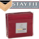 Clara Clark 1800 Series Bed Sheet Sets - Stay fit on mattress with elastic straps at corners - Full (Double), Burgundy Red