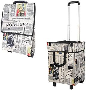 Falytemow Collapsible Utility Cart Foldable Reusable Shopping Trolley Bag with Wheels and Telescoping Handle Waterproof Oxford Fabric Folding Grocery Cart for Travel Home Kitchen (Poster)