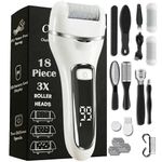 Premium Electric Callus Remover for Feet | Rechargeable Foot File, Electric Foot Scrubber | 18 Piece Pedicure kit for Cracked Heels & Dead Skin with 3 Roller Heads By Quantum Lux (Diamond White)