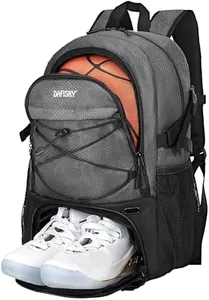 DAFISKY Basketball Backpack with Ball Compartment – Large Basketball Bag with Shoes Compartment Soccer Volleyball Bag Sports Backpack for Football, Grey