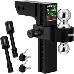 Rhino USA Adjustable Trailer Hitch (Fits 2.5-Inch Receiver)-Heavy Duty Aluminum Tow Hitches with 6-Inch Drop/Rise for Truck (12,500 LBS GTW)- Weatherproof Double Anti-Theft Locking Hitch Pins (Black)