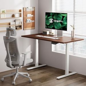 ErgoYou - Electric Height Adjustable Standing Table - Dual Motor 2 Stage - E4 Series - Ergonomic Sit Stand Computer Desk – (Walnut, 59 x 29.5 inches)