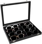 Wudygirl Jewelry Organizer Sunglass Organizer 8 Slot Sunglasses Case with Clear Lid Jewelry Storage Leather Eyeglasses Display Case Eyewear Case for Women Men（8 Grid）