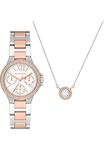 Michael Kors Ladies 33.00mm Quartz Multifunction Watch with White Analogue dial and Two Tone Metal Bracelet Strap MK1054SET