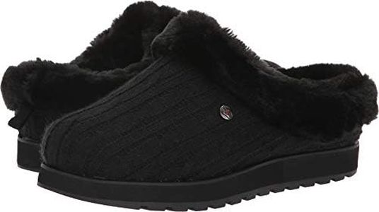 Skechers Women's Keepsakes-Ice Angel Slipper, Black Cable Knit Sweater Faux Fur Trim 01, 10 US
