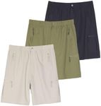 Real Essentials 3 Pack: Mens Hiking Cargo Shorts Lightweight Stretch Casual Outdoor Work Fishing Water Short with Zipper Pockets Relaxed Fit 9 Inch Inseam