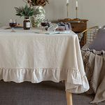 GLORY SEASON Retro Farmhouse Ruffle Tablecloth Cotton Flounces Trim Washable Table Cover Tablecloths For Rectangle Table Baby Shower Kitchen Party Wedding Decor White, 60''x120''