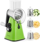 Rotary Cheese Grater, Reemix Rotary Vegetable Slicer, Rotary Kitchen Mandoline Vegetable Slicer with 3 Replaceable Stainless Steel Blades (Green)