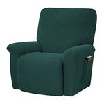 LiveGo Jacquard Recliner Chair Covers, Stretch Polyester Spandex Recliner Cover 4 Pieces, Reclining Chair Cover with Elastic Side Pocket, Armchair Cover for Living Room (Dark Green)