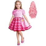 Girls Bridget Costume Red Rise Dress with Wigs Pink Dress for Kids Movie Halloween Birthday Parties 5-12Y