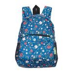 ECO CHIC Lightweight Foldable Water Resistant Mini Backpack Folds Into Pouch for Storage (Floral Navy)