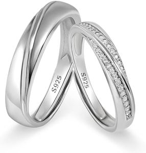 Meissa 2Pcs Couple Rings for Men and Women 925 Sterling Silver Wedding Band Matching Promise Rings Size Adjustable Handmade Bridal Jewelry Size 3-10 (Set of Two Rings)