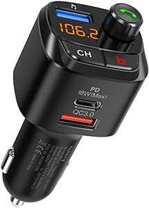 Nulaxy Bluetooth 5.0 FM Transmitter for Car, QC3.0 & USB-C PD 18W Wireless Bluetooth Radio Adapter Music Player Car Kit with Bass Booster, Hands-Free Calls-NX12