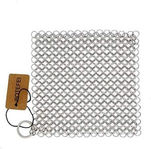 Cast Iron Cleaner 6" x 6.3" Premium 316L Stainless Steel Chainmail Scrubber for Skillet, Wok, Pot, Pan; Pre-Seasoned Pan Dutch Ovens Waffle Iron Pans Scraper Cast