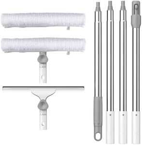 LJGG Window Cleaning Squeegee kit, 14" Squeegee and 14" Microfiber Scrubber with Aluminum Alloy Pole, 54" Telescopic Window Cleaning Tool for Glass Door, Shower Glass Door, Car Windshield-2 Pads