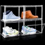 ABOUT SPACE Shoe Boxes - Transparent 4 Pcs Acrylic Sneaker Box Crates | DIY Shoes Storage Box for Men, Women Display Shoe Rack for Sneakers Flats Flip-flops Loafers Heels Wedges (L36 x B 27 x H 23cm)