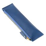 BTSKY Vintage Soft Genuine Leather Pencil Pen Case Pouch Retro Stationery Bag Holder Organizer Storage for Students Businessmen and Artists (Blue)